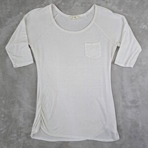 White Ruched Side‎ Pocket Tee Womens XL 3/4 Sleeve Raglan Top